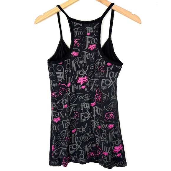 Vintage Y2K Fox Racing black tank top with grey and pink graphics AOP - Picture 6 of 8